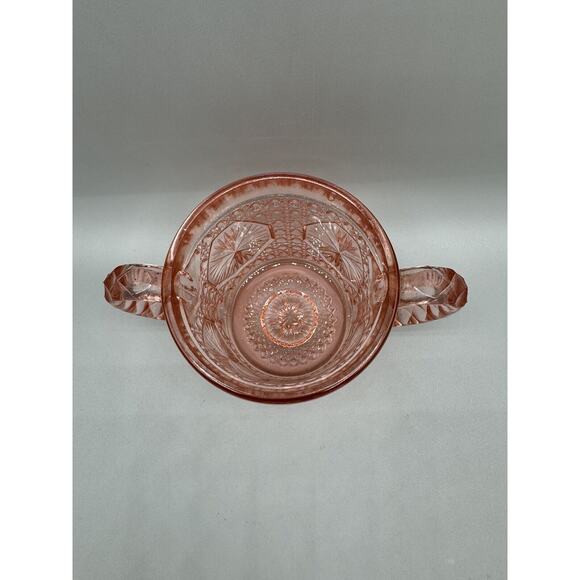 Imperial Glass Sugar Bowl Bright Deep Pink Open Pattern #0671 Button Vintage - Picture 2 of 8